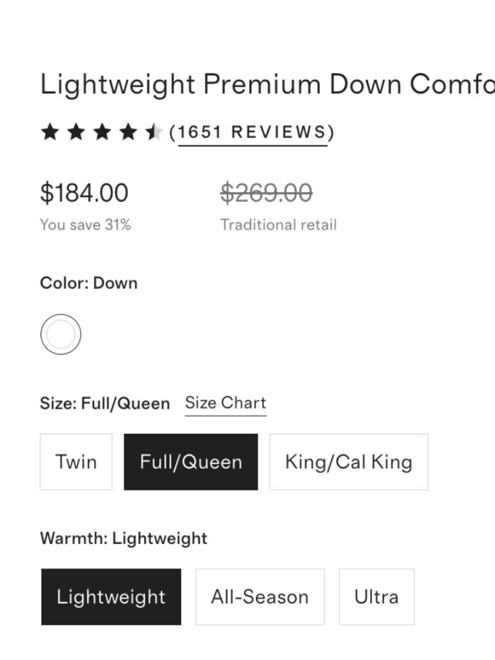 Quince Premium Full Queen Down 'Lightweight' Comforter $269 RV - Picture 5 of 5